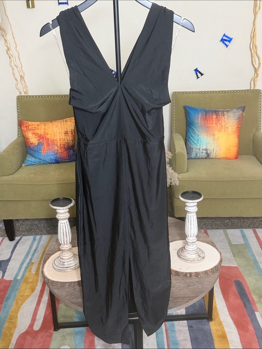 Fashion Nova Black V-Neck Midi Dress